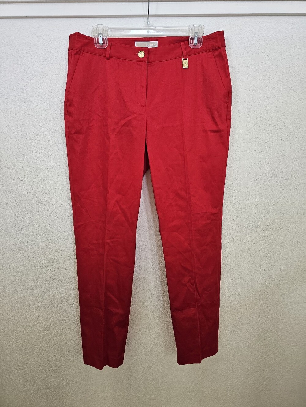 Michael Kors Red Sateen Ankle Pants Slim Straight Stretch Trousers Size 10
